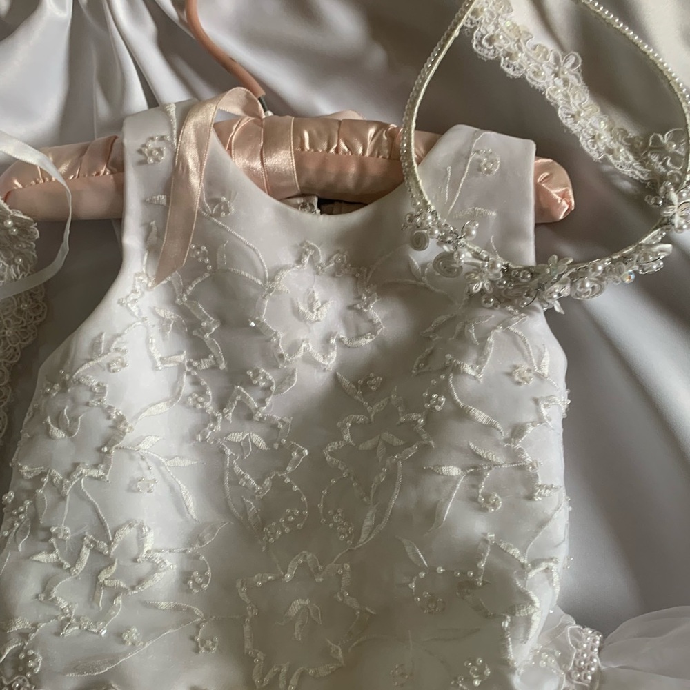 Girls 6-7 Custom Holy Communion dress with cape and crown.